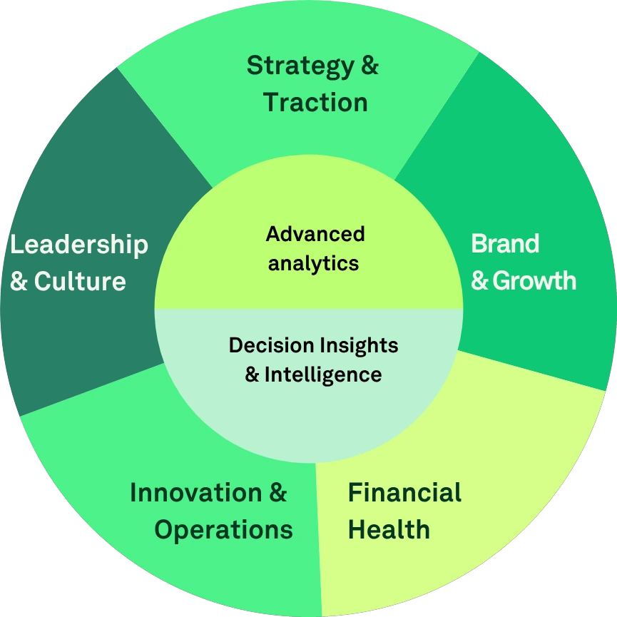 The Business Operating Suite: six connected areas of the business around a core of decision insights and advanced analytics
